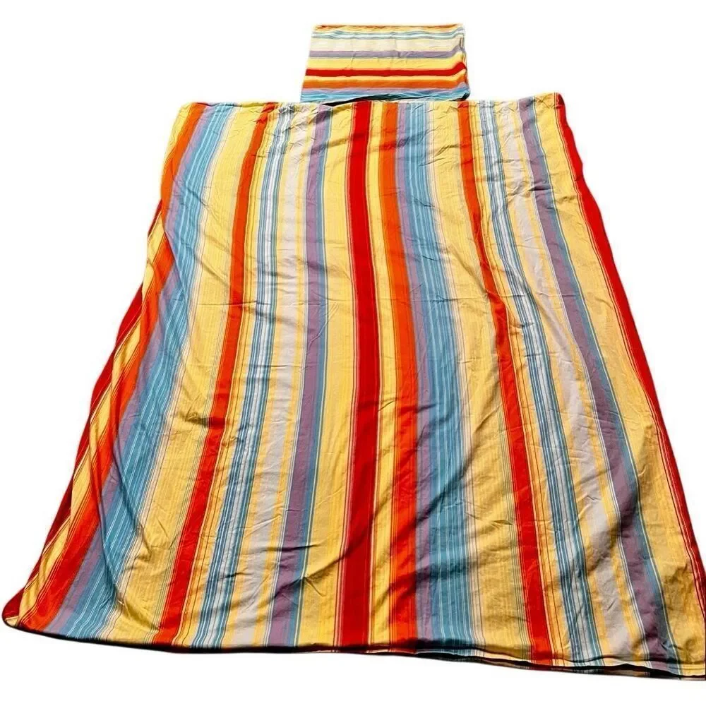 Vintage Pottery Barn Full/Queen Colorful Striped Duvet and Sham